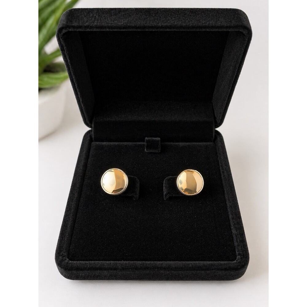 Gold Round Stud Earrings Side Stone